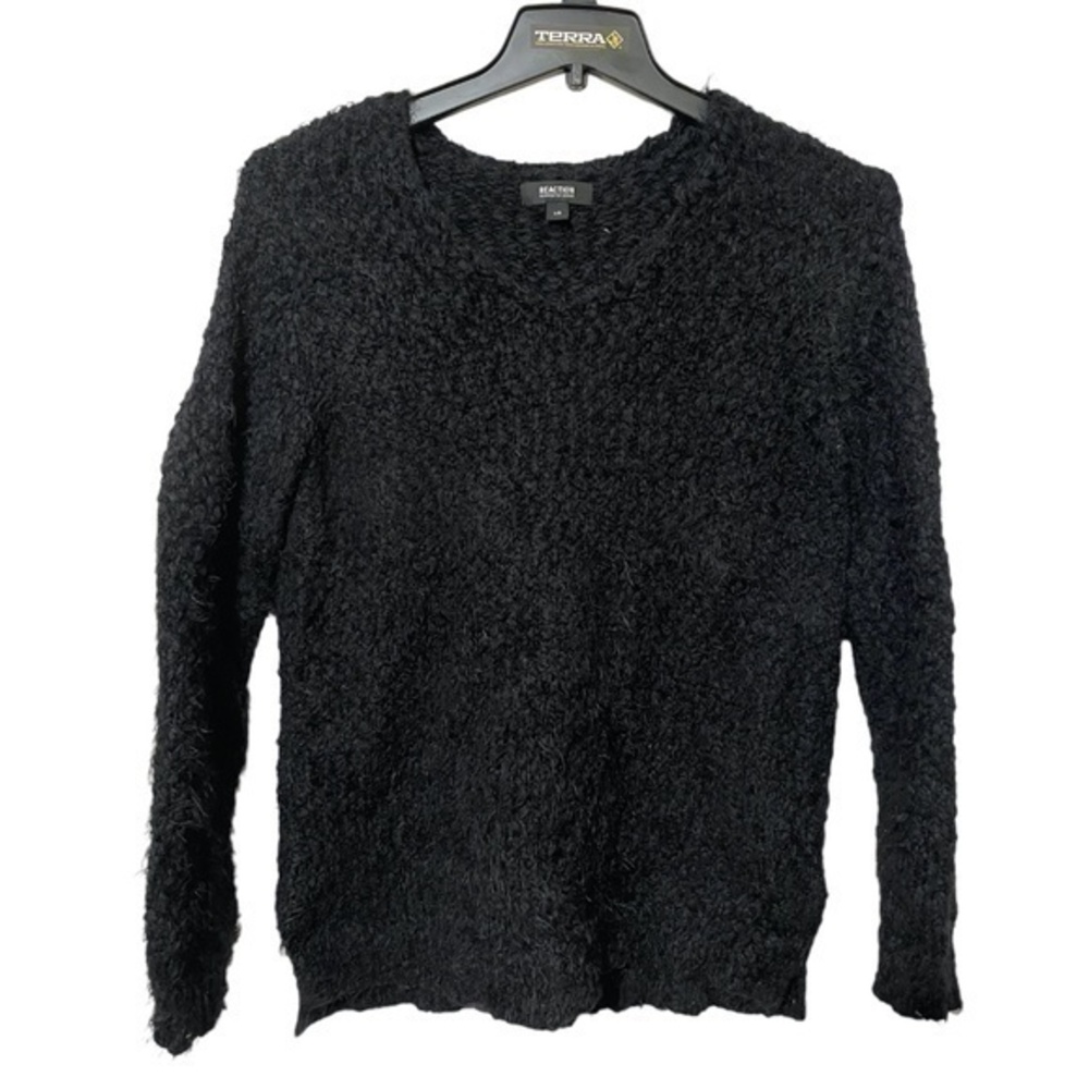 Reaction by Kenneth Cole Womens Eyelash V-Neck Sweater Long Sleeve Size Large